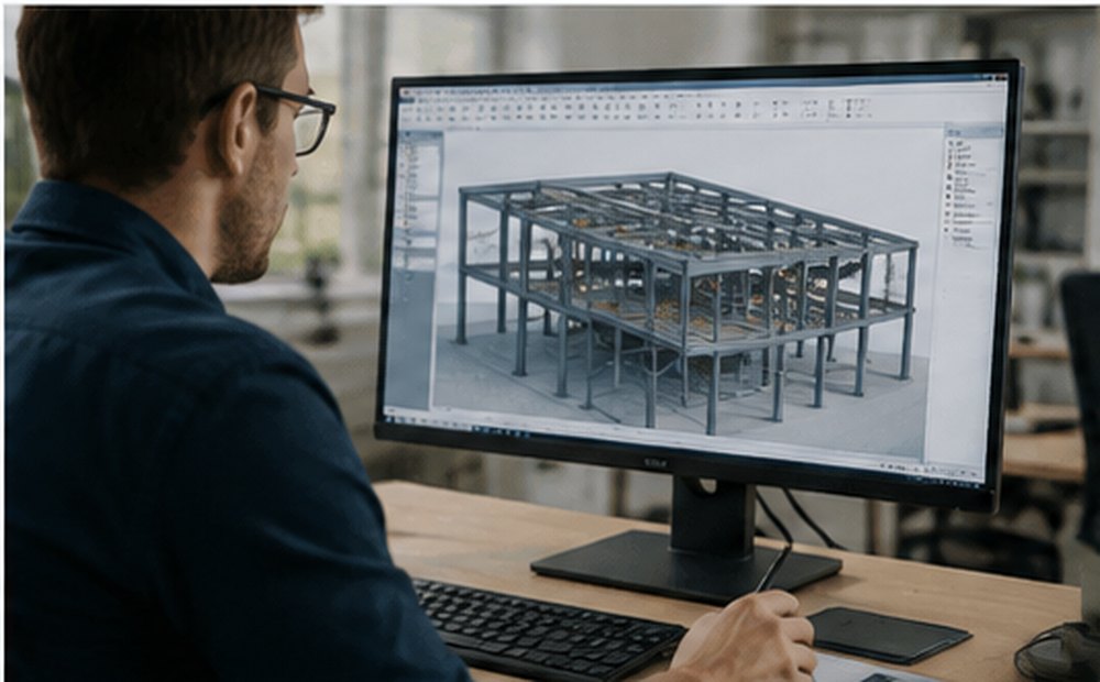 Ingénieur travaillant sur une modélisation 3D de structure